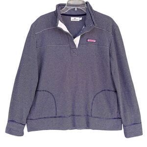 Vineyard Vine Pullover Jacket Women Large Blue White Striped Pocket Sweatshirt